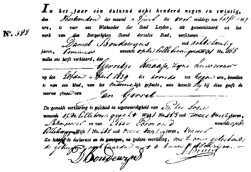 18290414 geb akte 388 Jan Gerrit zv D Boudewijns - G Knaap